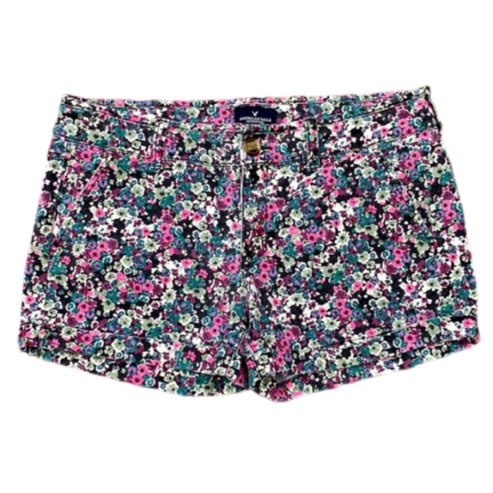 AE American Eagle Midi Floral Shorts Flower Denim